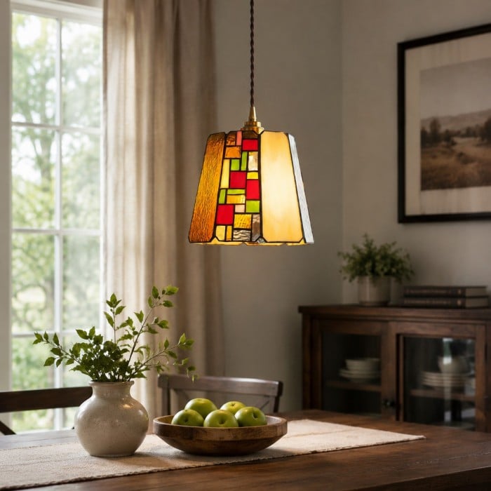 Vintage Rose Stained Glass Pendant Light HL4574