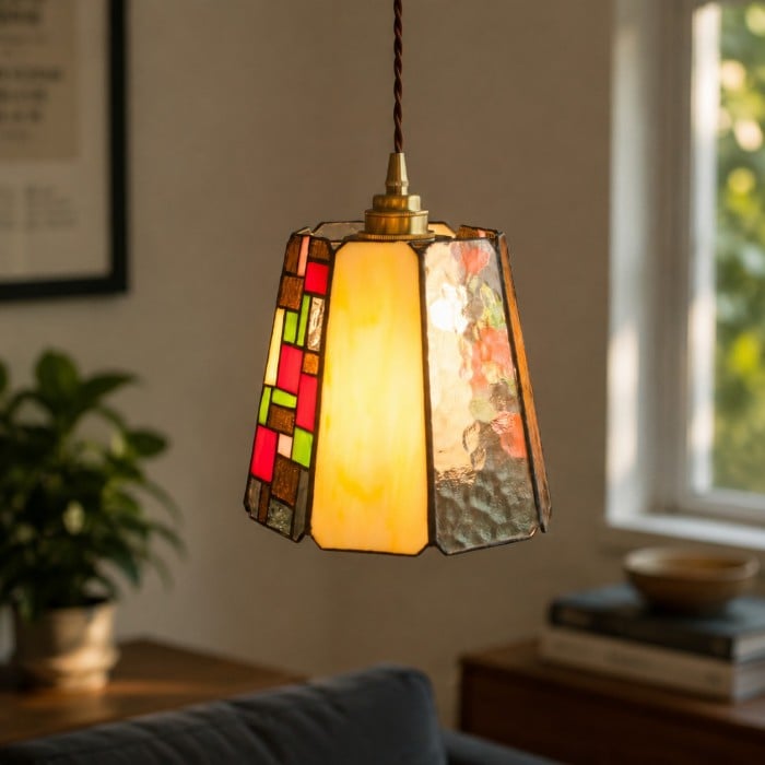 Vintage Rose Stained Glass Pendant Light HL4574