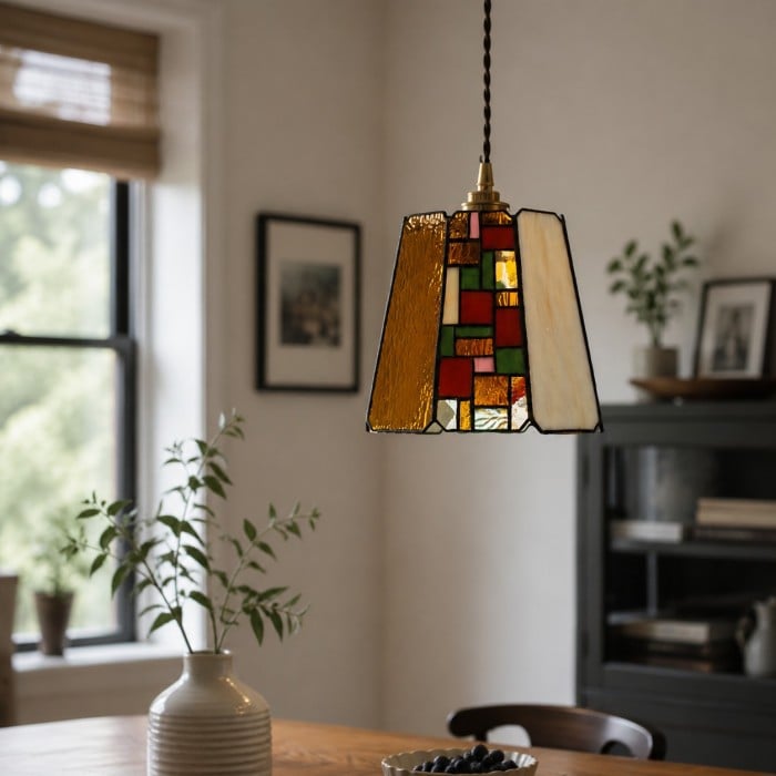 Vintage Rose Stained Glass Pendant Light HL4574