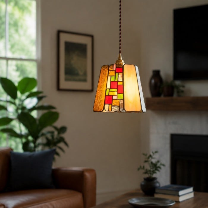 Vintage Rose Stained Glass Pendant Light HL4574
