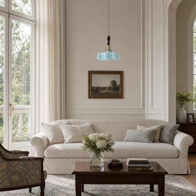 Vintage hanglamp van opaalglas met geschulpte rand HL4299