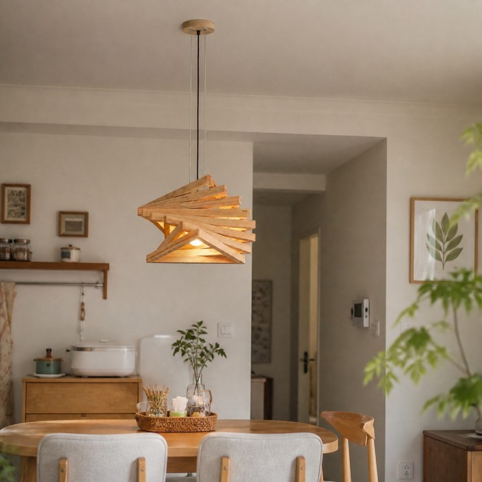 Vintage-Hängeleuchte aus Holz mit Lattenmuster HL4297