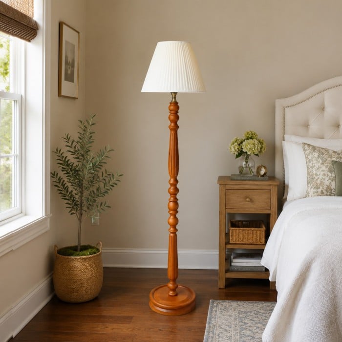 Vintage Solid Wood Floor Lamp with Optional Side Table HL4396