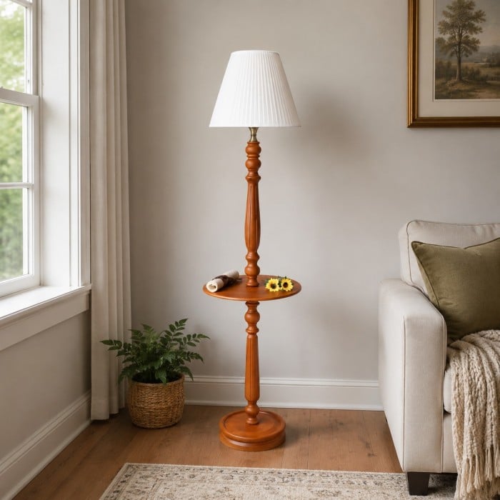 Vintage Solid Wood Floor Lamp with Optional Side Table HL4396