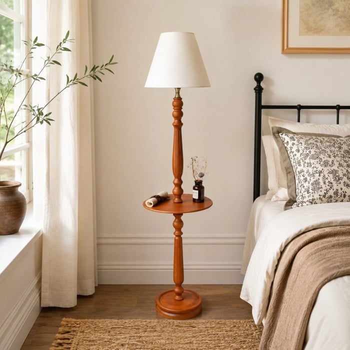 Vintage Solid Wood Floor Lamp with Optional Side Table HL4396