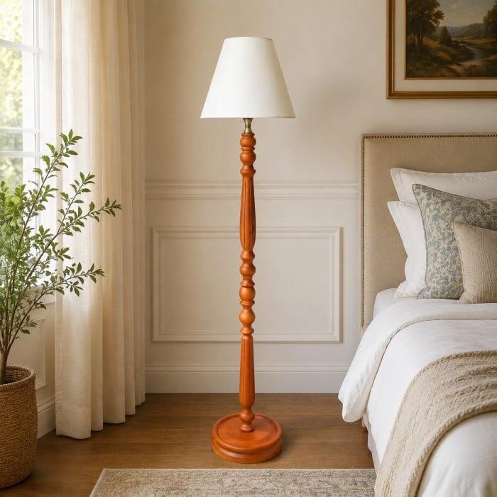 Vintage Solid Wood Floor Lamp with Optional Side Table HL4396