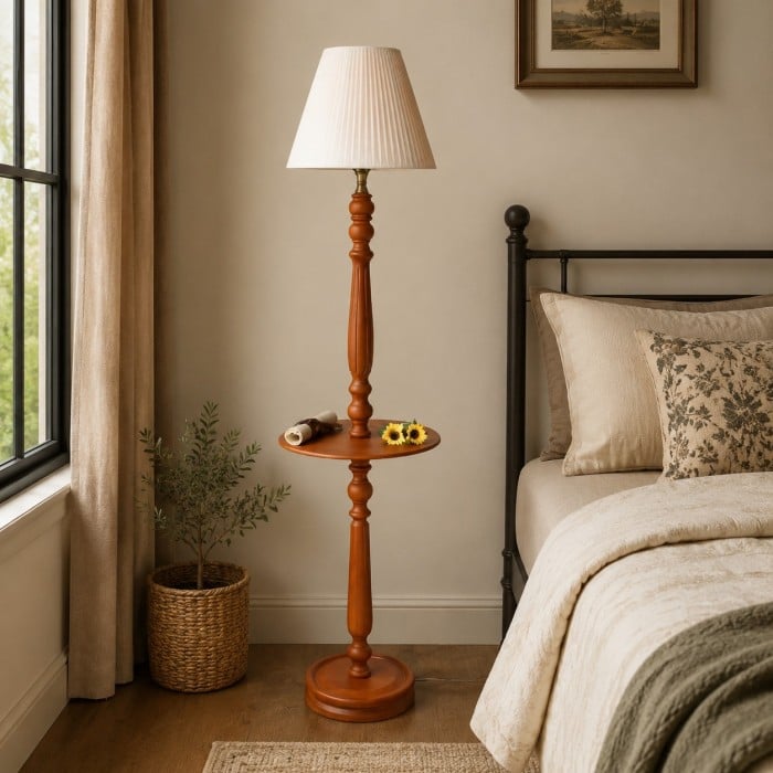 Vintage Solid Wood Floor Lamp with Optional Side Table HL4396