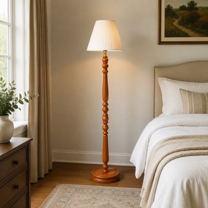 Vintage Solid Wood Floor Lamp with Optional Side Table HL4396