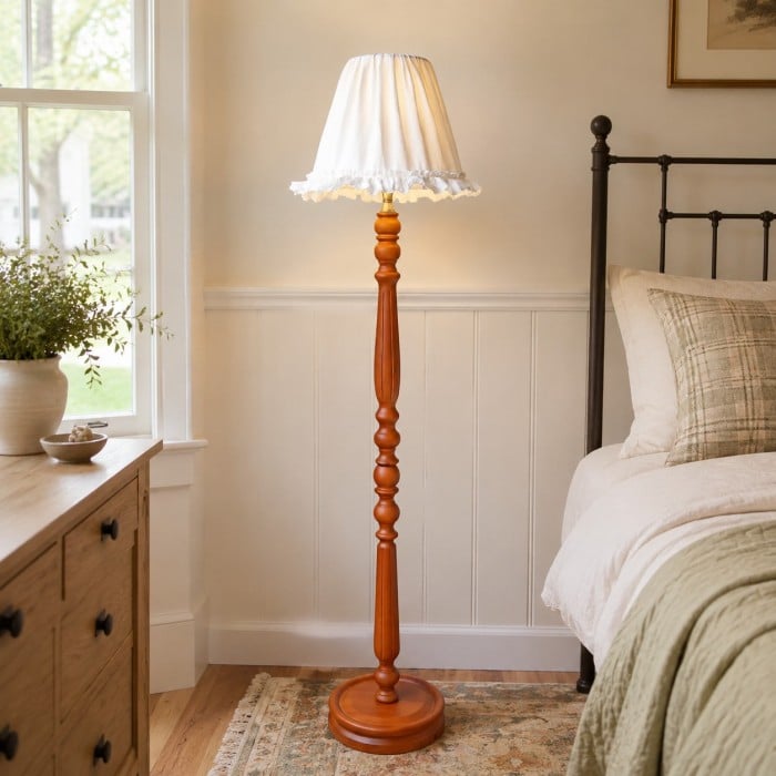Vintage Solid Wood Floor Lamp with Optional Side Table HL4396