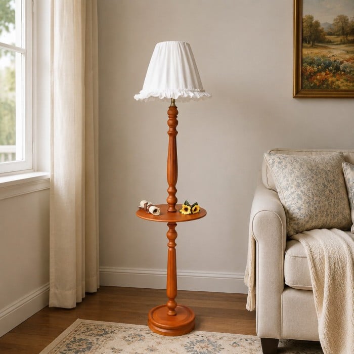 Vintage Solid Wood Floor Lamp with Optional Side Table HL4396