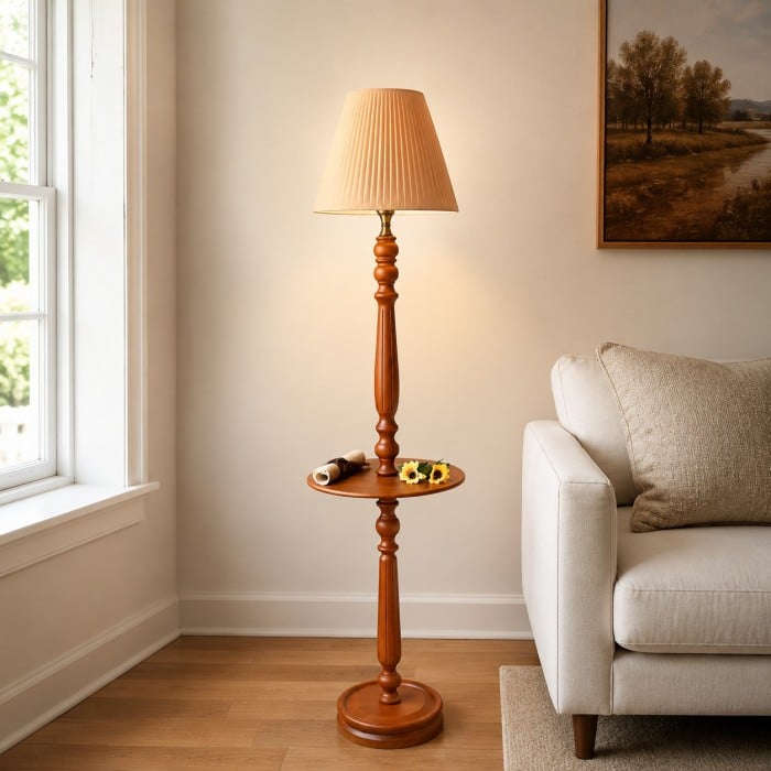 Vintage Solid Wood Floor Lamp with Optional Side Table HL4396