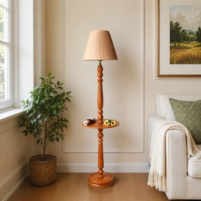 Vintage Solid Wood Floor Lamp with Optional Side Table HL4396
