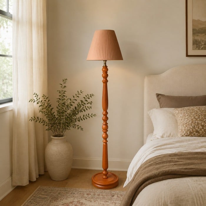 Vintage Solid Wood Floor Lamp with Optional Side Table HL4396