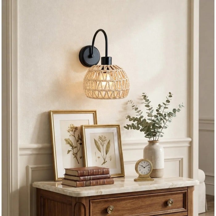 Wabi-Sabi geweven rotan wandlamp HL4252