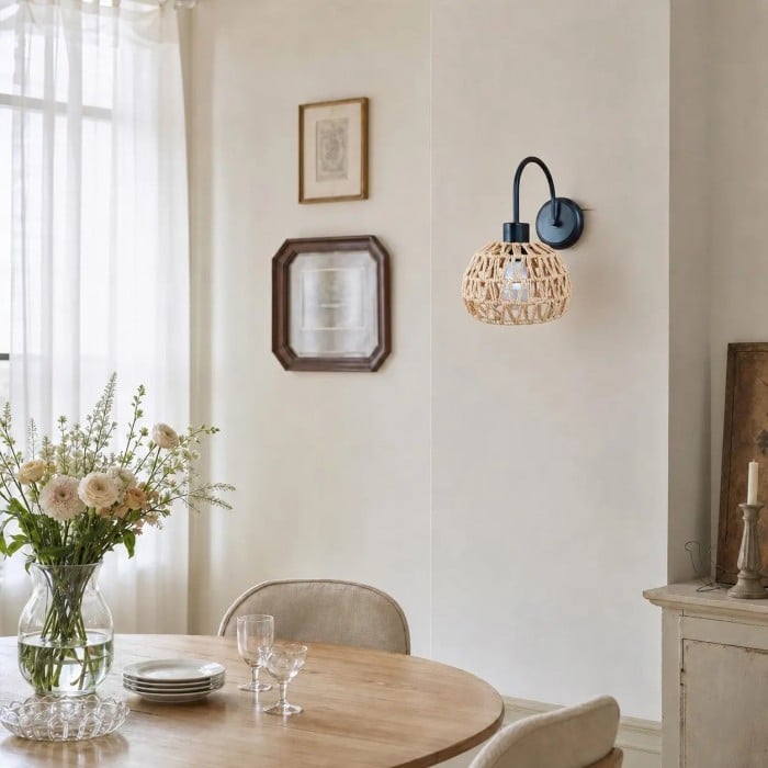 Wabi-Sabi geweven rotan wandlamp HL4252