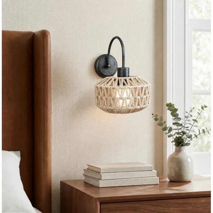 Wabi-Sabi geweven rotan wandlamp HL4252