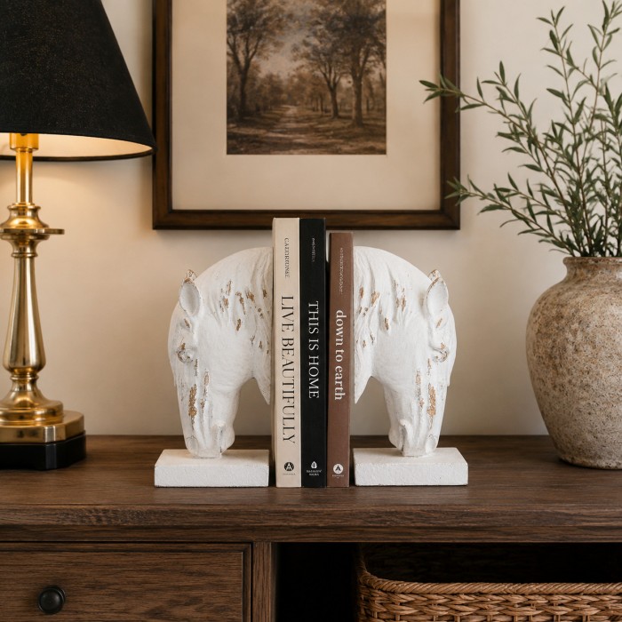 Witte hars dierenboekensteunen HL4585
