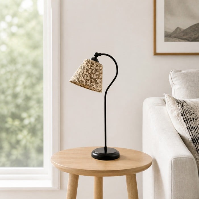 Tafellamp met geweven geometrische kap HL4321