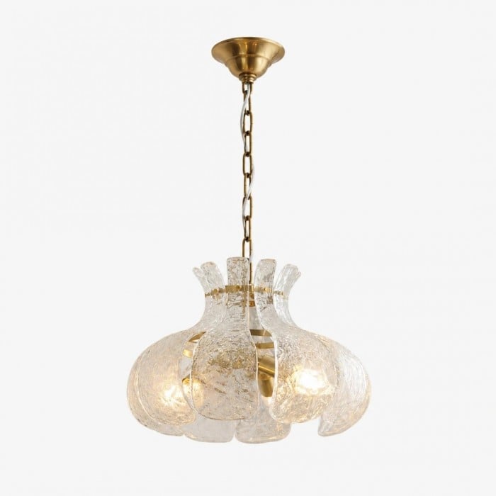 Amerikaanse massief messing hanglamp met helder glazen bloembladmotief HL4649
