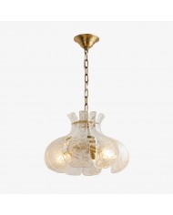 Hanglamp van Amerikaans messing met glazen kap en geribbelde cilindrische kap - Moderne metalen armatuur voor de slaapkamer