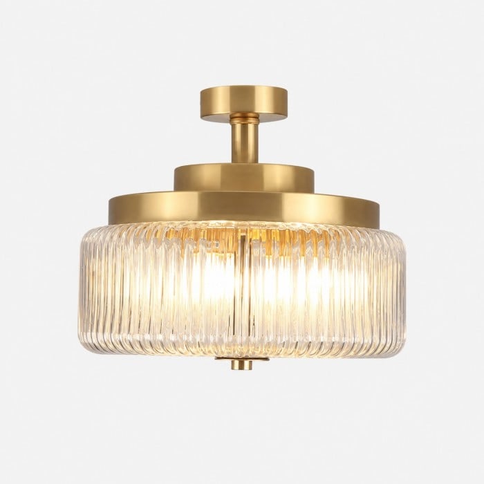 Antique Brass Ribbed Glass Ceiling Light HL4290