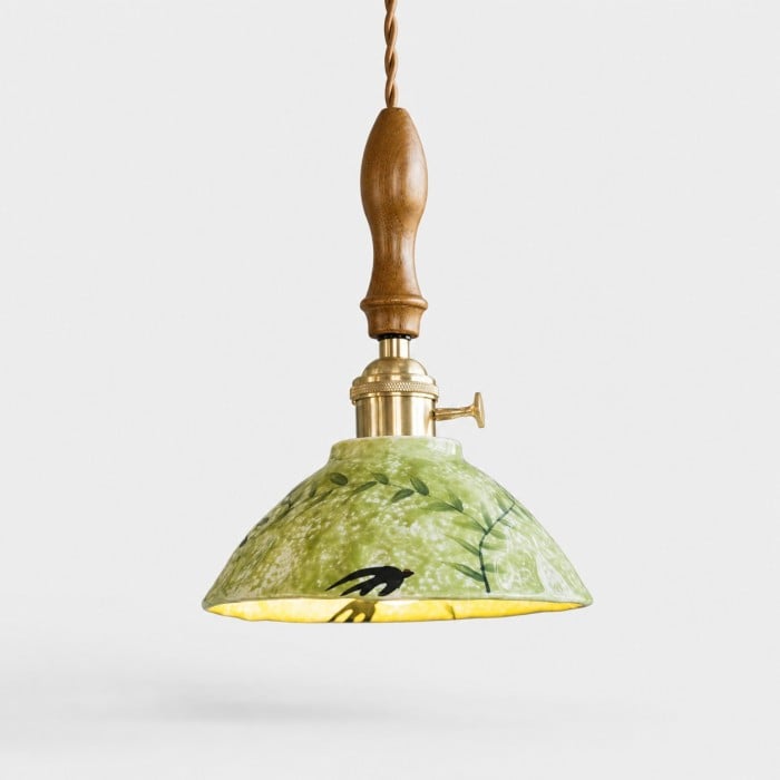 Suspension en céramique émaillée à motif botanique avec quincaillerie couleur laiton HL4498