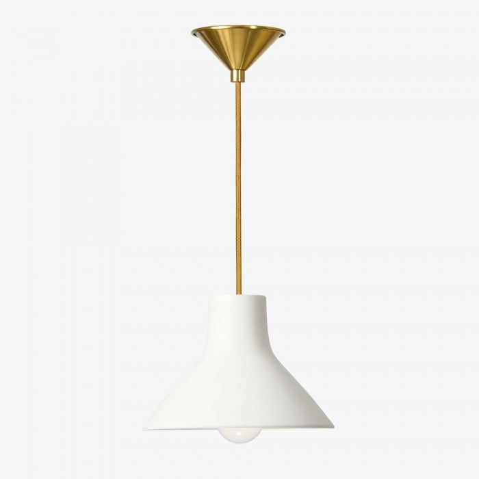 Calvor hanglamp met witte porseleinen kap en messing afwerking - Enkelvoudige en lineaire uitvoering voor de keuken HL4200