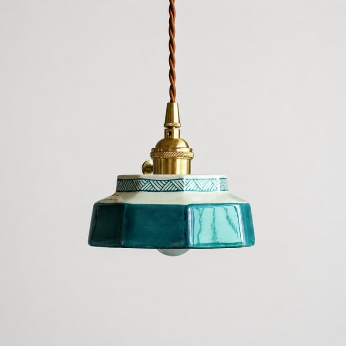 Suspension octogonale en céramique avec douille en laiton HL4577