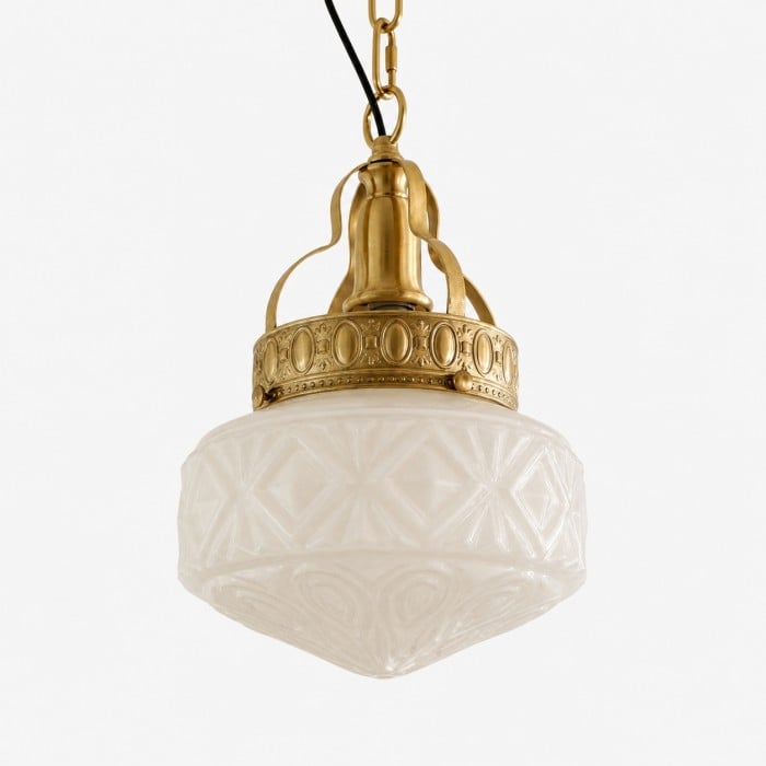 Suspension vintage en verre opalin gaufré pour salle à manger HL4588