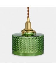 Suspension en tissu avec rosace en bois HL4438