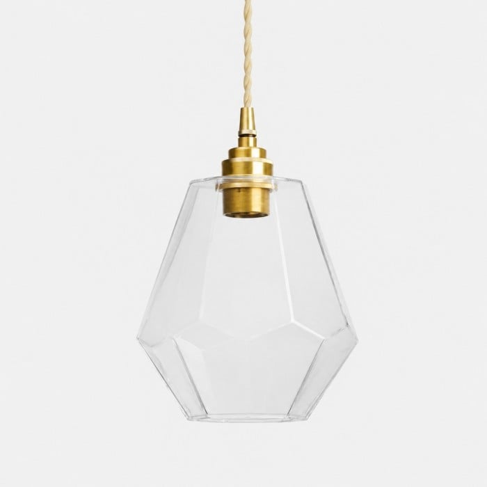 Suspension en verre transparent à facettes avec support en laiton antique HL4501