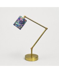 Glazen tafellamp met bloemenmotief en groene, gestructureerde stoffen kap HL4543