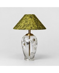 Sculpturale gestreepte keramische tafellamp met stoffen kap HL4341