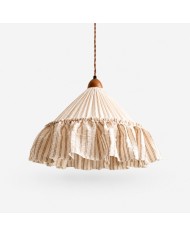 Suspension lumineuse en tissu à pompons couleur crème française HL4428