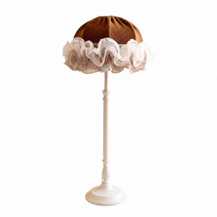 Franse vintage tafellamp met bruine stoffen kap HL4369