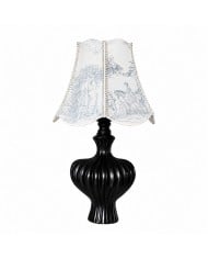 Verguld blauw stoffen keramische tafellamp HL4483