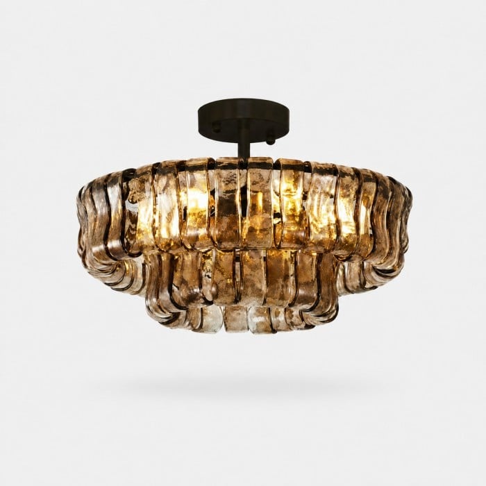 Lampadario francese vintage in vetro ondulato HL4373