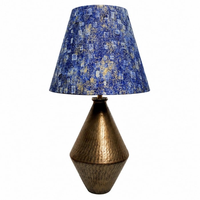 Verguld blauw stoffen keramische tafellamp HL4483