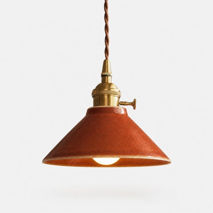 Glazed Ceramic Pendant Light with Antique Brass Hardware HL4508