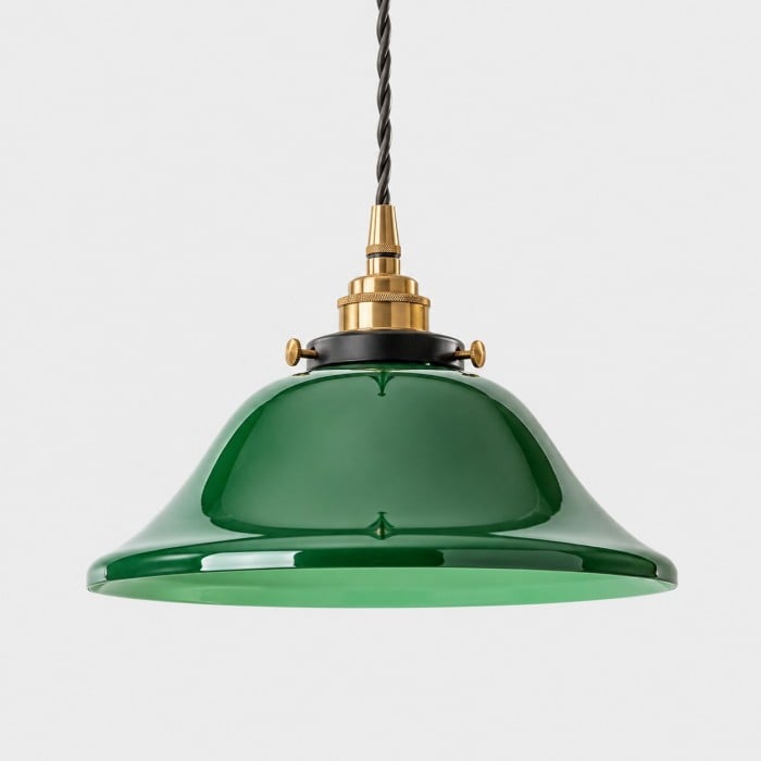 Groene glazen hanglamp met warm metalen beslag HL4509
