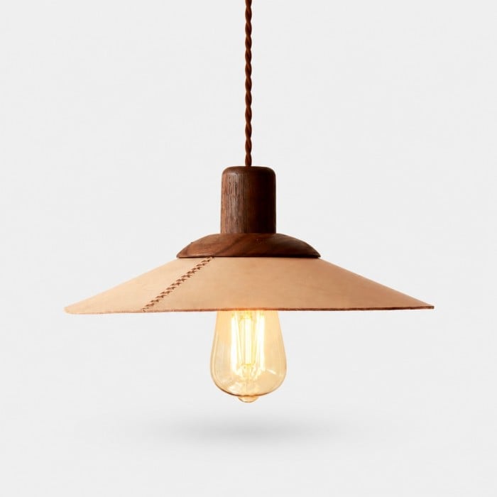 Hand-Stitched Leather and Wood Pendant Light HL4500