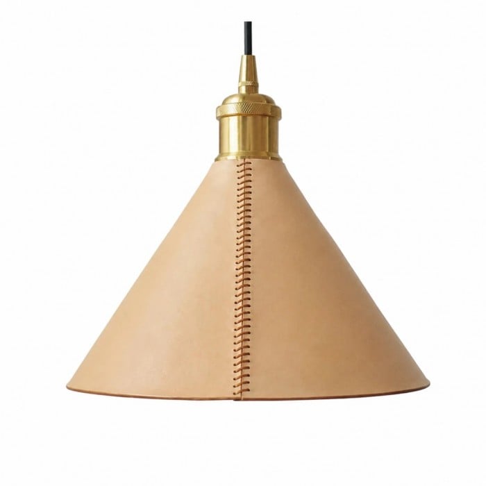 Hand-Stitched Leather Cone Pendant Light HL4561