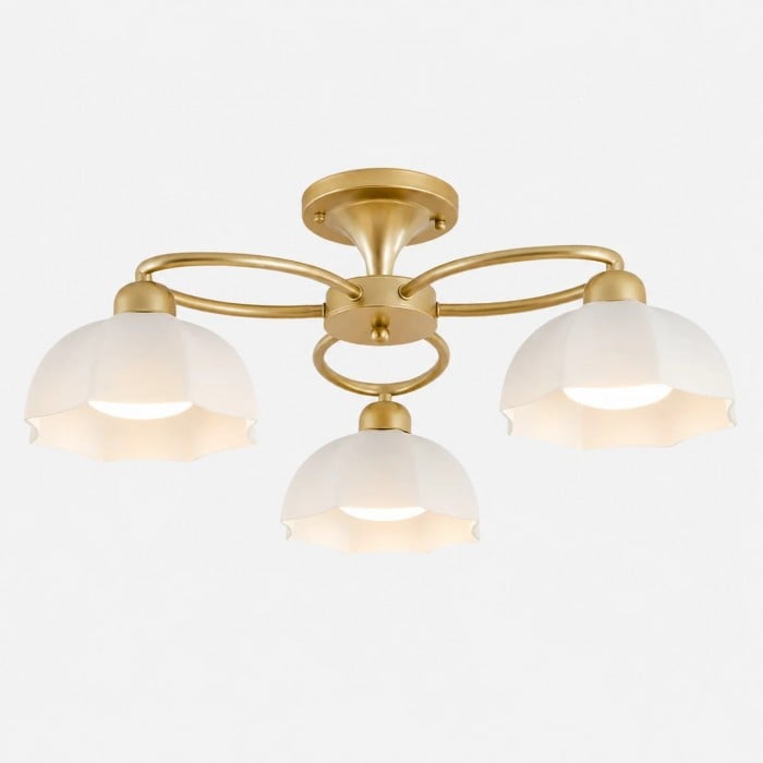 Moderne messing plafondlamp met melkglazen kap HL4257