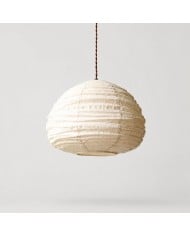 Hanglamp van natuurlijk linnen met plooien en houten fittingkap HL4456