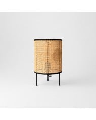 Tafellamp HL4296 van natuurlijk rotan en zwart ijzer.