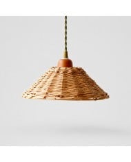 Hanglamp met kralen van natuurlijk hout en een wabi-sabi koepelvormige kap HL4400