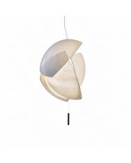 Vintage hanglamp van kantstof met houten plafondplaat HL4327