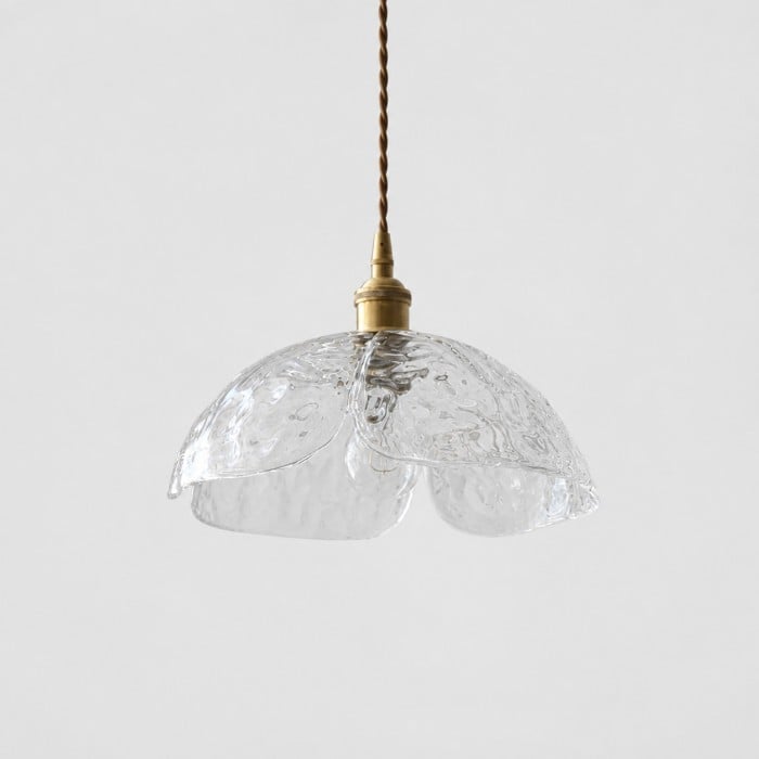 Suspension florale en verre pressé avec accents en laiton et noyer HL4352