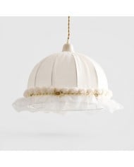 Suspension tambour vintage en cuir marron avec accents en bois HL4518