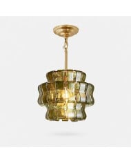 Suspension vintage en laiton avec abat-jour en verre texturé HL4391